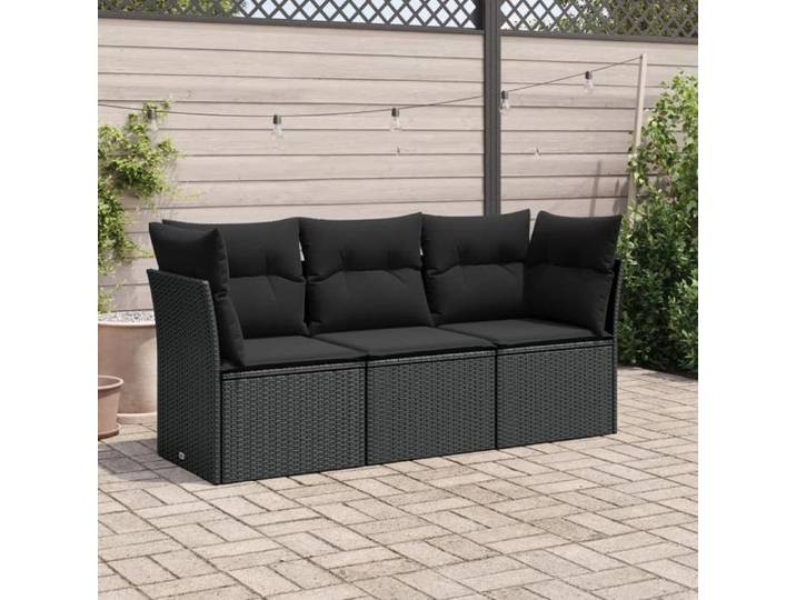 Lot de 3 Salon de jardin - - Mobilier d'extérieur - résine tressée - noir - 62 x 62 x 69 cm - Coussins inclus - Imperméable &