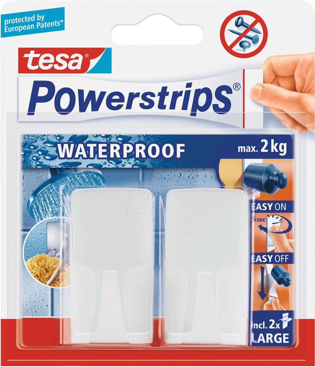 Tesa Powerstrips Ophanghaken - 6 stuks - Wit - Kunststof - Waterbestendig - Zelfklevend