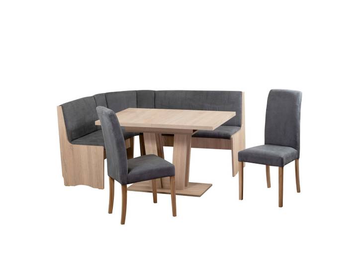 P & B Eckbankgruppe Duisburg, Grau, Sonoma Eiche, Buche, massiv, Uni, eckig, 125x89x165 cm, Esszimmer, Bänke, Tischgruppen & Eckbankgruppen