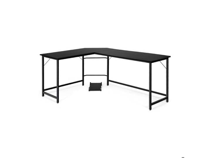 Bureau d'angle informatique en L grand plateau avec support CPU structure métal stable pour bureau ou étude