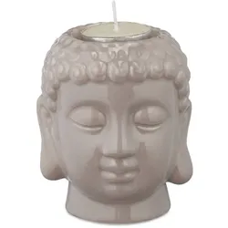 Relaxdays 6 x Buddha Teelichthalter Grau
