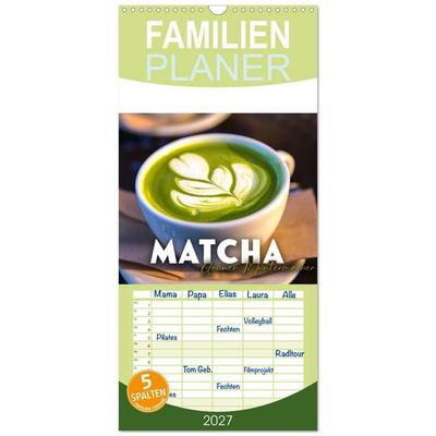 Familienplaner 2027 - Matcha - Grüner Muntermacher mit 5 Spalten (Wandkalender, 21 x 45 cm) CALVENDO