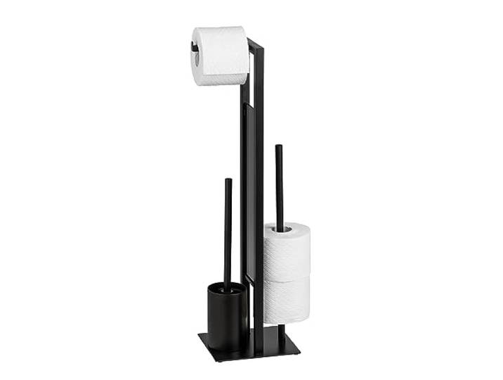 WENKO Stand WC-Garnitur Mod. Rivalta, mit integriertem Toilettenpapierhalter und WC-Bürstenhalter, lackierter Stahl, 23 x 70 x 18 cm, Schwarz matt