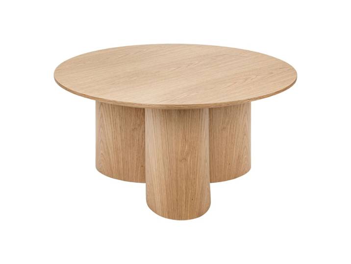 Table basse ronde aspect bois avec piètement cylindrique naturel 80 x