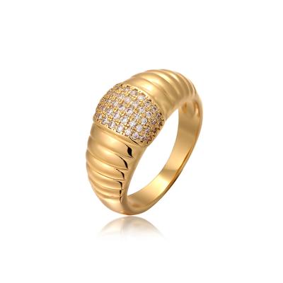 Silberring ELLI "Ring Zirkonia Statement Goldfarben" Gr. 52, gold, Fingerringe, Damen, 52, Messing, Silberring