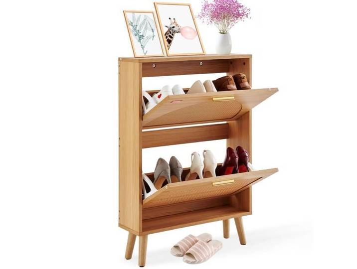 Armoire à chaussures - VEVOR - HZR001 - 2 abattants - Panneau + bois massif - Marron 60×16 8×87 7 cm