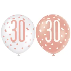 6 Luftballons roségold Zahl 30