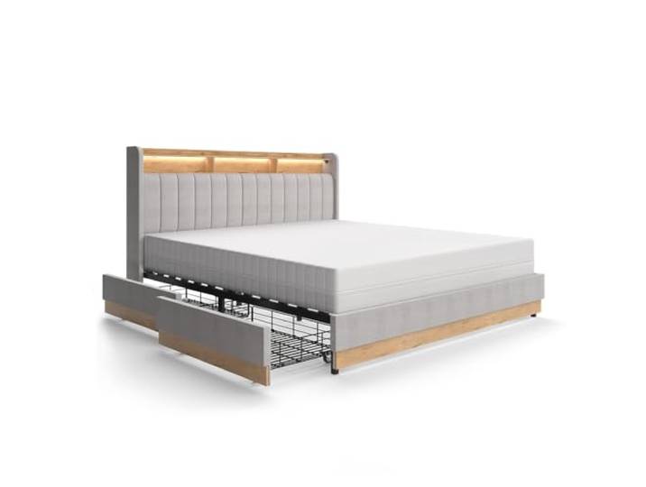 Vitalispa Polsterbett Nura , Grau 180x200 cm mit 4 Schubladen, mit USB-Ladeanschluss, LED-Beleuchtung und Fernbedienung