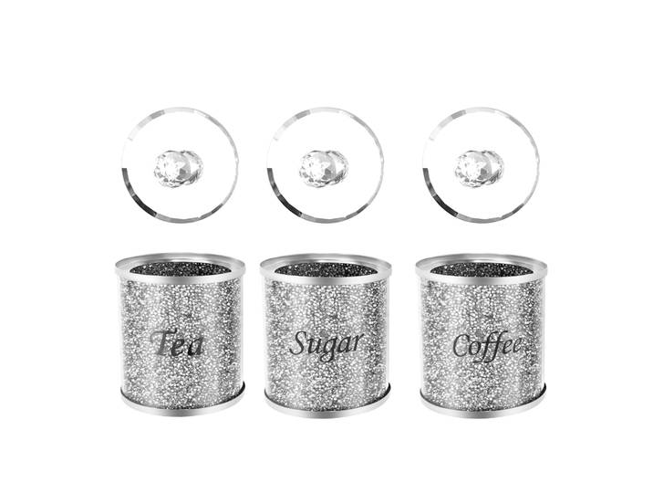 Lot de 3 bocaux en verre pour café, sucre, thé, céréales, farine et mise en conserve, avec incrustation de diamants écrasés