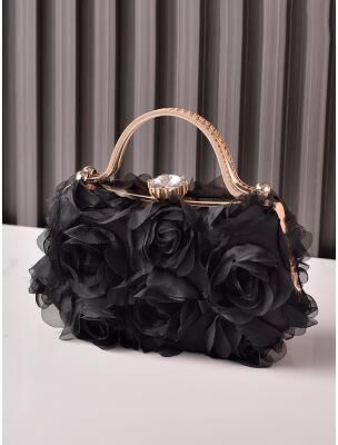 LightInthebox Women's Floral Evening Clutch Bag with Chain Shoulder Strap, Elegant Rose Appliqué Design, Multi-Color Formal Handbag for Weddings, Evening Parties Banquets