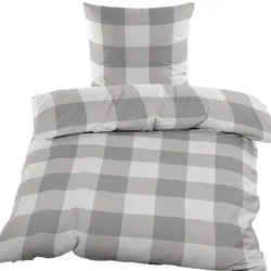KH-Haushaltshandel Fleece Winter Bettwäsche 135x200 + 80x80cm, Microfaser, grau hellgrau weiss, kariert