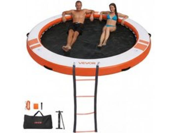 VEVOR Aufblasbares Schwimmdock, φ3,05 m, Schwimmplattform mit Rutschfester Oberfläche, Tragetasche & Abnehmbarer Leiter, Schwimmende Insel, Wasserplattform für Pool, Strand & Meer, Orange