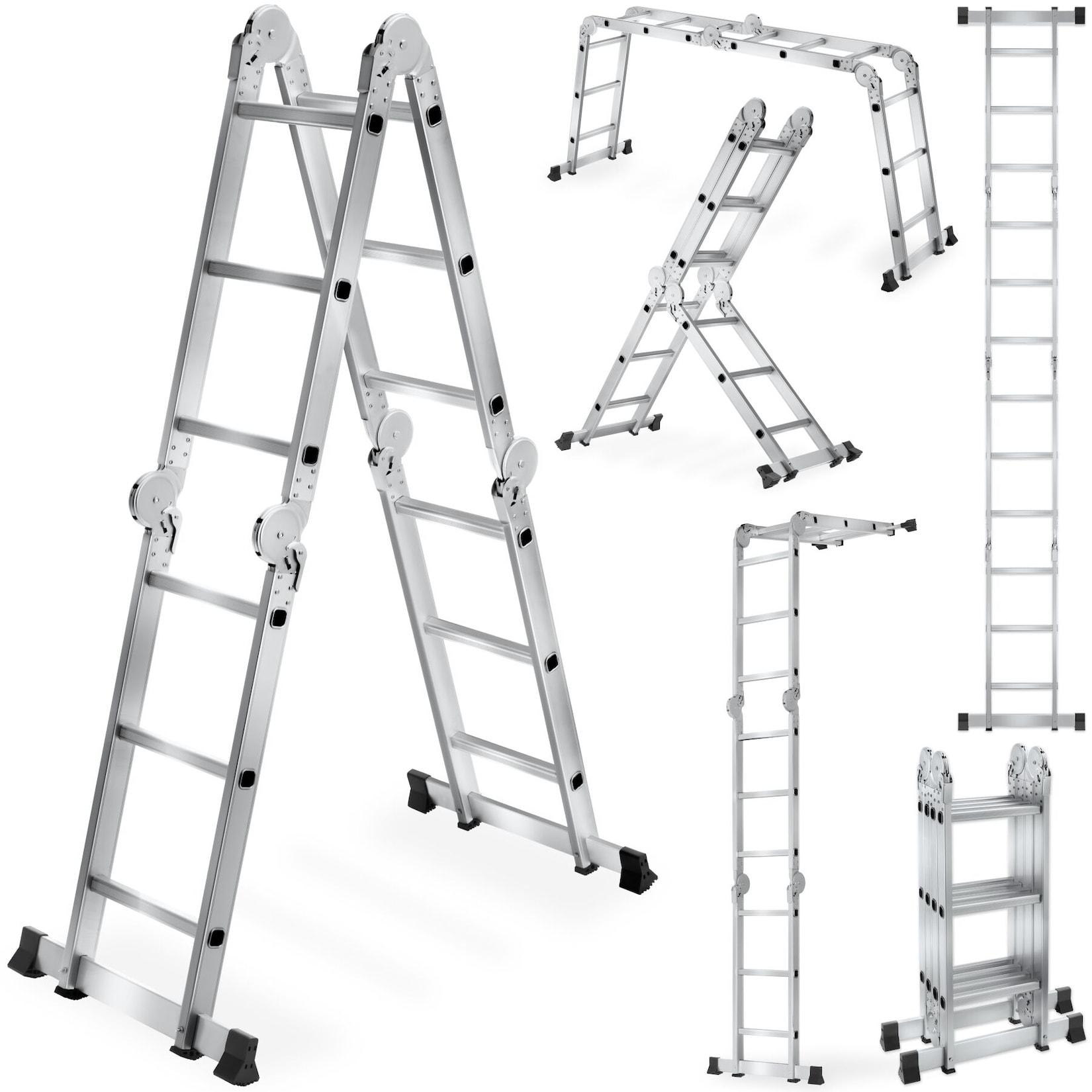 tectake® Aluminium Mehrzweckleiter, 6in1, 4 x 3 Sprossen, geriffelte Trittfläche, rutschfest, klappbar