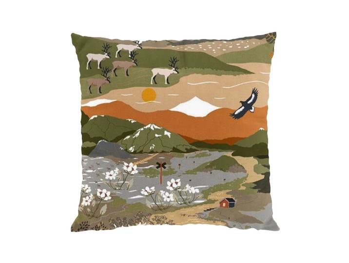 Arvidssons Textil Taie Fjällvandring 47x47 cm Vert-rost