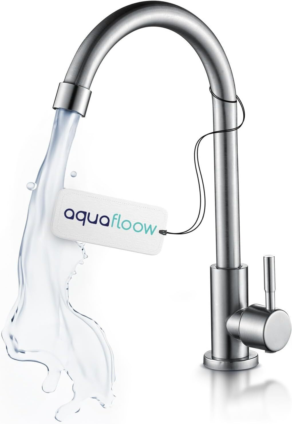 Aquafloow roestvrijstalen keukenkraan met aansluiting voor waterfilter, 360 graden draaibaar, zilverkleurig