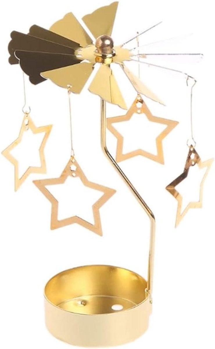 Gouden draaiende theelichthouder carrousel kandelaar met hoogte: 13 cm