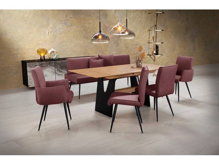 Essgruppe, Leder CLOUD, Rot Cabernet, 180×90 cm, Ausziehbar, 4-Sitzer, K+W