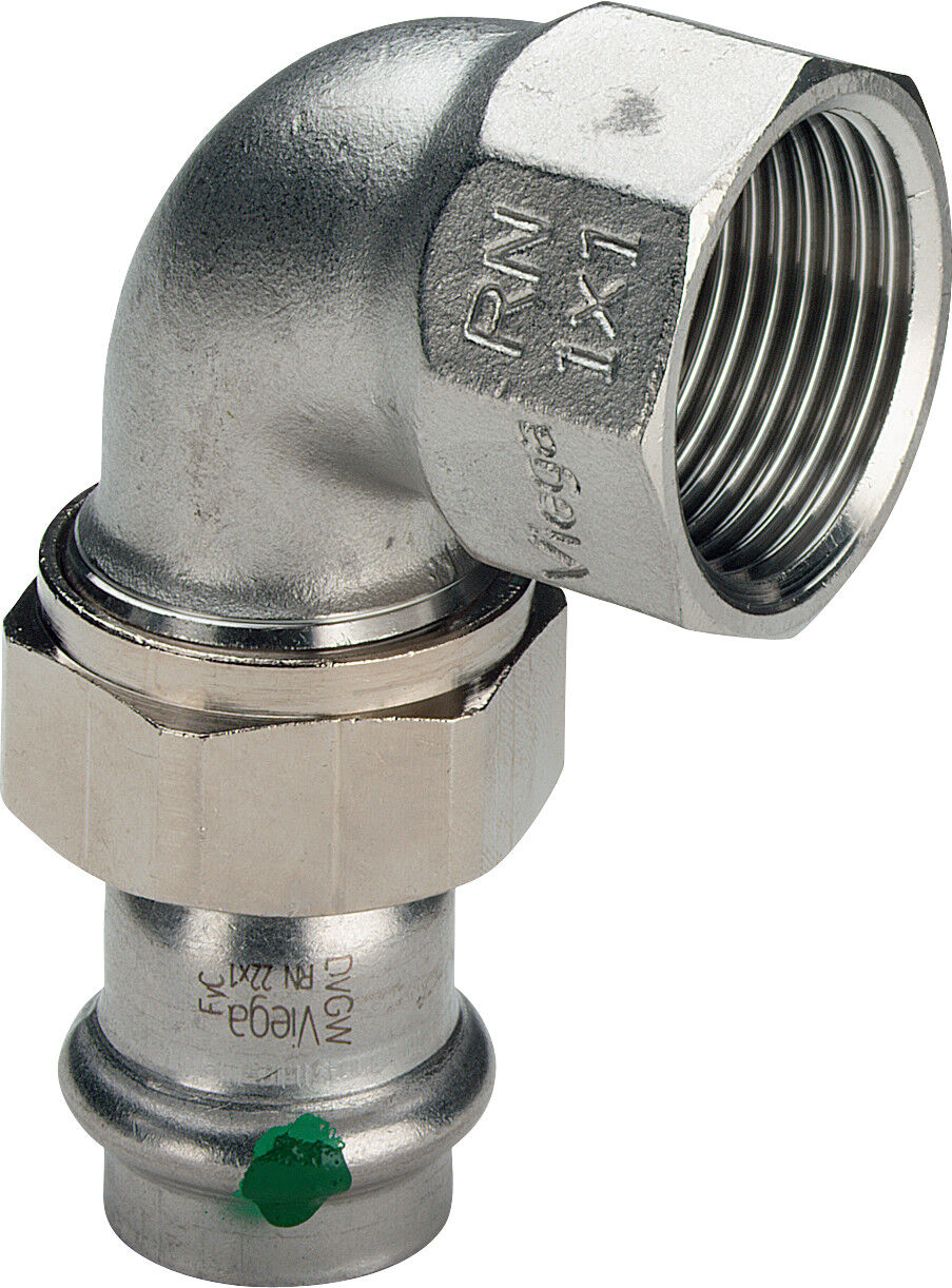 Viega Sanpress Viega Inox coudé 437305 18mmxRp 2000 / 2, 90Grad, acier inoxydable, joint plat, SC-Contur