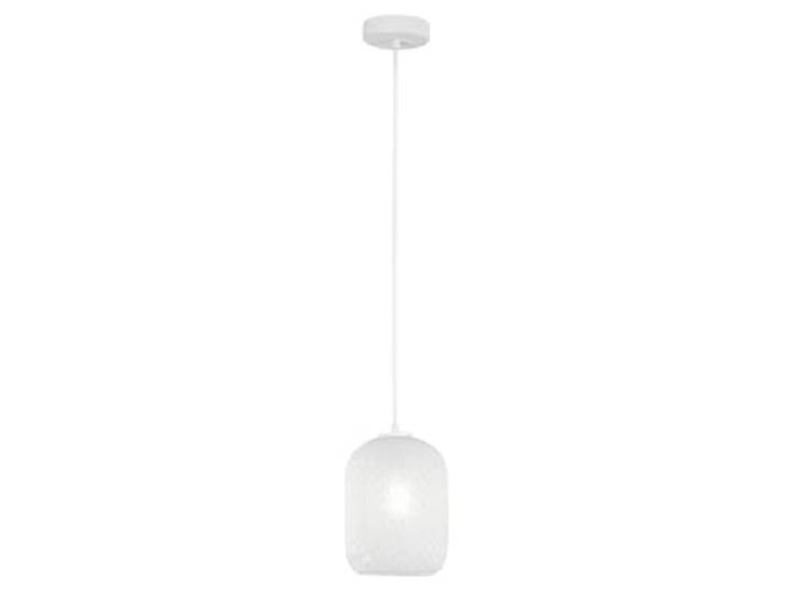 ECO-LIGHT Pendelleuchte ASHFORD Relief Kristall Milchglas Lampenschirm transparent Weiß, 20cm x Ø15cm