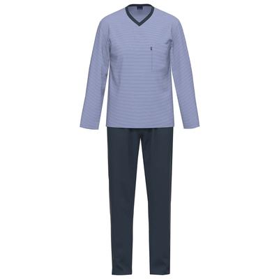Schlafanzug AMMANN "Schlafanzug lang Men / Nightwear", Herren, Gr. 106, blau (schwarz saphir), Obermaterial: 100% Baumwolle CO., Homewear-Sets Schlafanzug