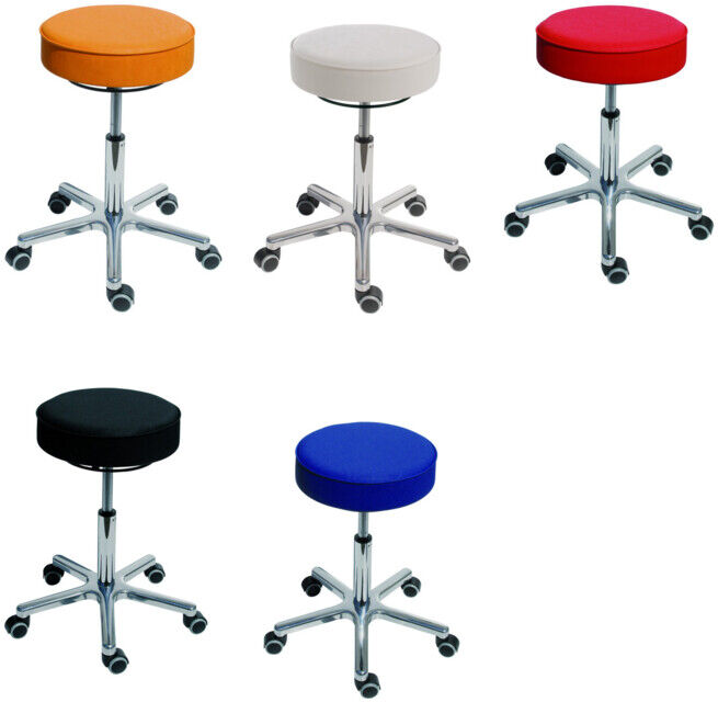 Set STIER Drehhocker mit Rollen Sitzhöhe 540-720mm Kunstleder gepolstert Gelb + STIER Drehhocker mit Rollen Sitzhöhe 540-720mm Kunstleder gepolstert Rot + STIER Drehhocker mit Rollen Sitzhöhe 540-720mm Kunstleder gepolstert Dunkelblau + STIER Drehhocker m