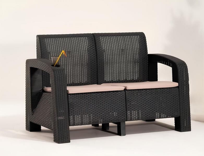 Moderner schwarzer 2-Sitzer Gartensofa mit Kissen,Gartenmöbel