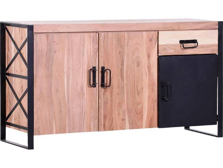 Gutmann Factory Sideboard Downtown, Kommode aus massivem Akazienholz mit Metallrahmen, Breite 150 cm