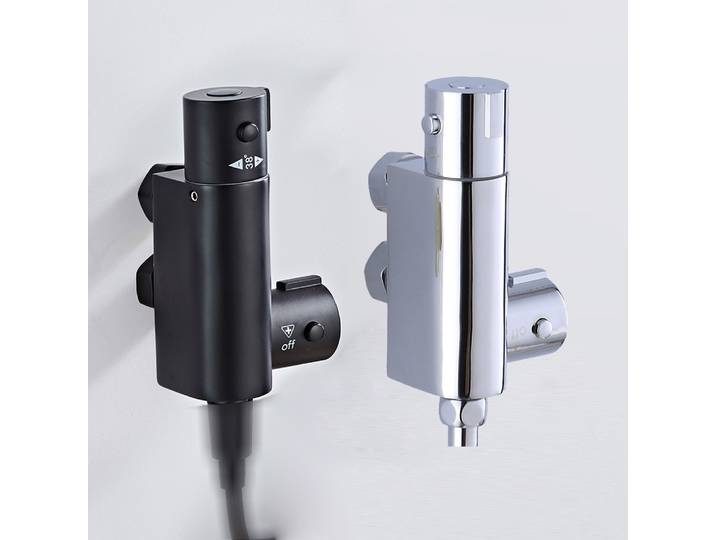 Robinet de toilette de Bidet carré en laiton chromé noir à température constante, ensemble de pulvérisateur Portable de douche, robinet d'eau chaude et froide