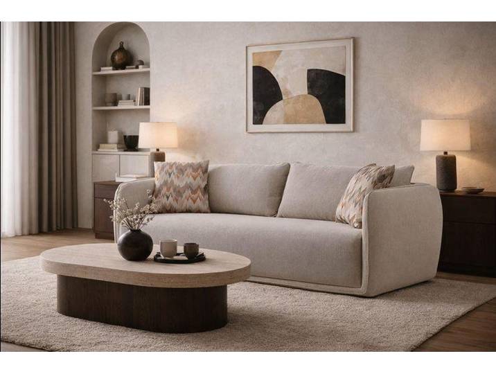 Xlmoebel Polstergarnitur Beiges 2-Sitzer Designer Sofa aus Textil für modernes Wohnen, (Sofa, 1-tlg., 2-Sitzer Sofa, Beige), Made in Europa