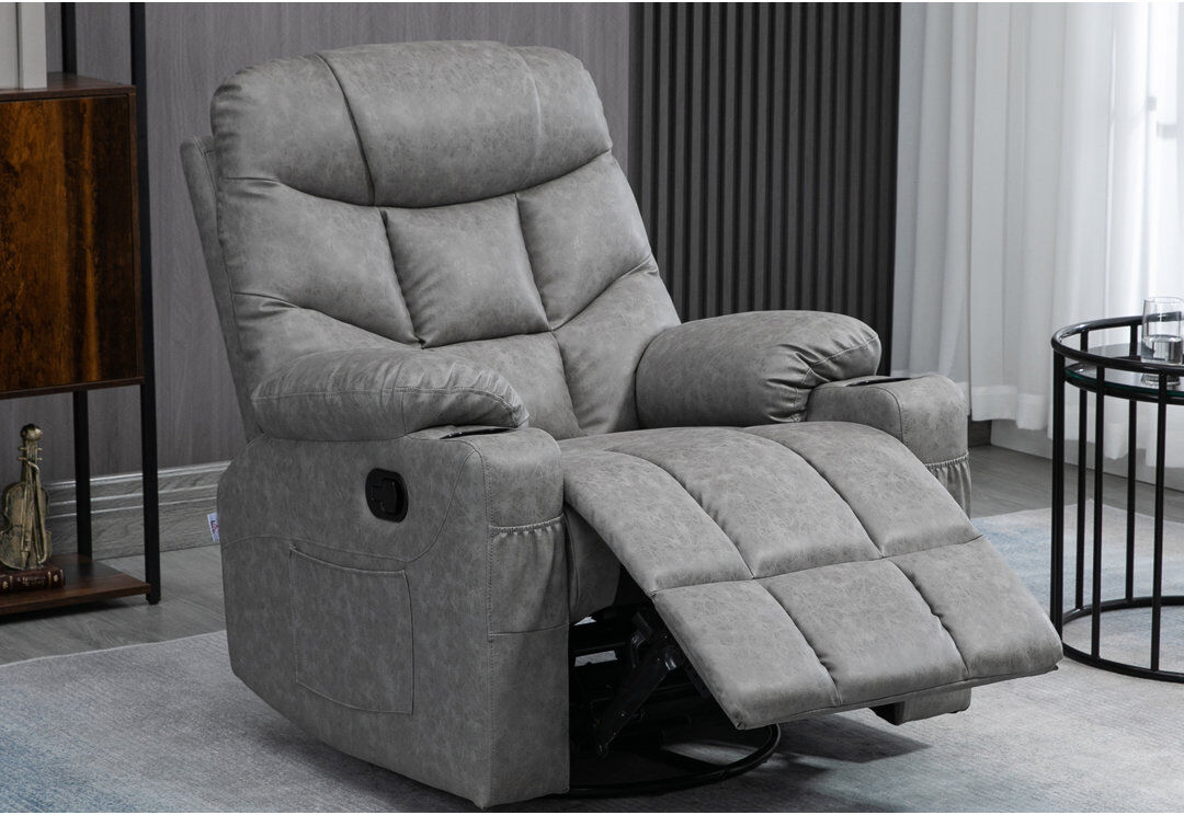 Brayden Studio HOMCOM Manual Recliner Chair with Footrest, Cup Holder, Swivel Base Light Grey 102;102cm H X 86cm W X 93cm D