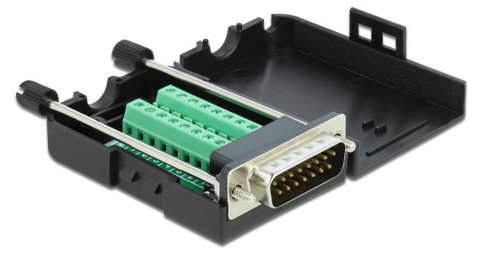 Delock Adapter D-Sub15 naar 16-polige klemmenstrook met afdekking, zwart