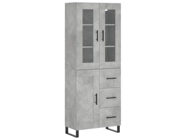 Kaorsrow Highboard Betongrau 69,5x34x180 cm Schrank Holzwerkstoff Elegantes Standregal fürs Wohnzimmer mit Glastür, robusten Metallfüßen und viel Stauraum für geordnete Utensilien.