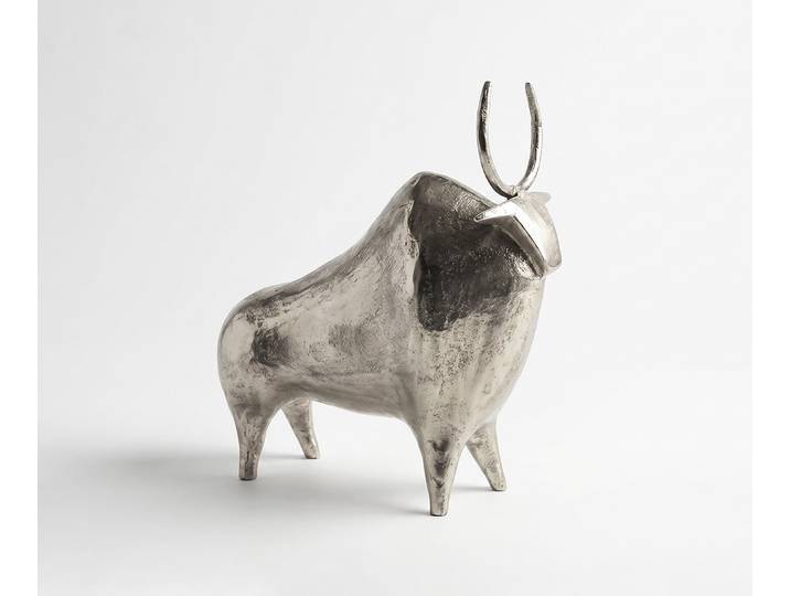 Figur Toro B39 x T12 x H39 cm Aluminium Platin Handgemacht, Wohnaccessoires