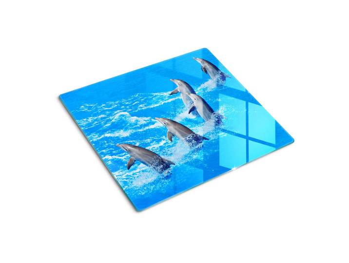 Tulup Glasplatte 60x52 cm Delfine, Hellblau, Glas, 60x52 cm, Küchenzubehör, Schneidebretter