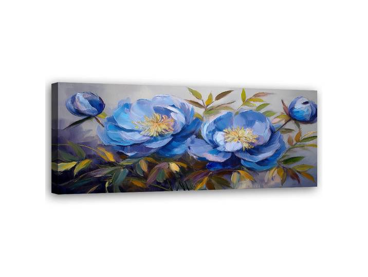 Feeby Wandbild pfingstrosen pfingstrosen blaue blumen, Blau, Floral, Rechteckig, 90x30 cm, Bilder & Rahmen, Bilder, Leinwandbilder