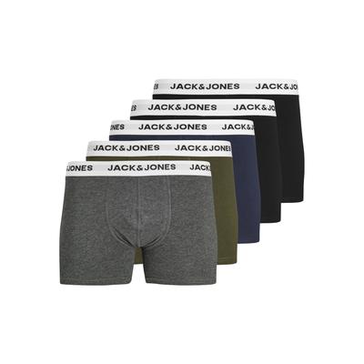 Trunk JACK & JONES "JACBASIC WHITE WB TRUNKS 5 PACK NOOS", Herren, Gr. M, 5 Stk., grün (forest night), Jersey, Obermaterial: 95% Baumwolle, 5% Elasthan, meliert, eng, Unterhosen