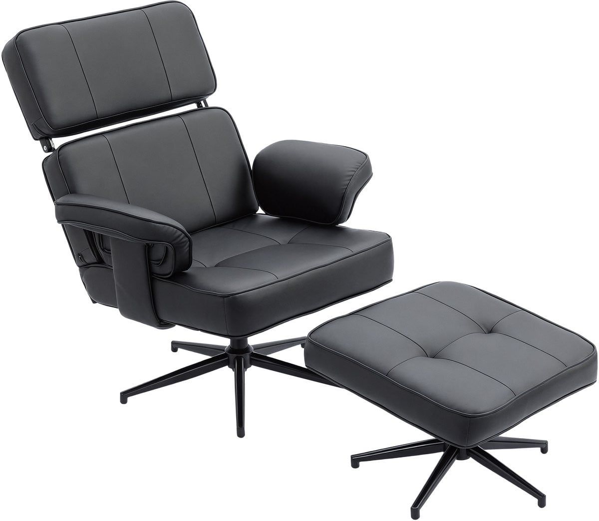Moderne relaxfauteuil met voetenbank en verstelbare hoofdsteun, zwart