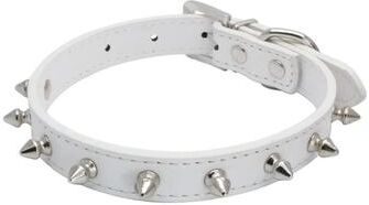 Inspired Finds Adjustable Spiked Leather Pet Collar For Dogs & Cats   Studded Punk Style Neck Strap white 11.8x0.6in