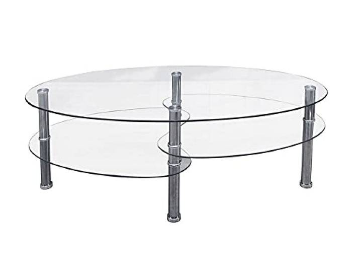 Dmora Moderner Couchtisch mit zwei Platten, Metallstruktur und Platte aus gehärtetem Glas, Wohnzimmertisch, cm 100x60h41, transparente Farbe