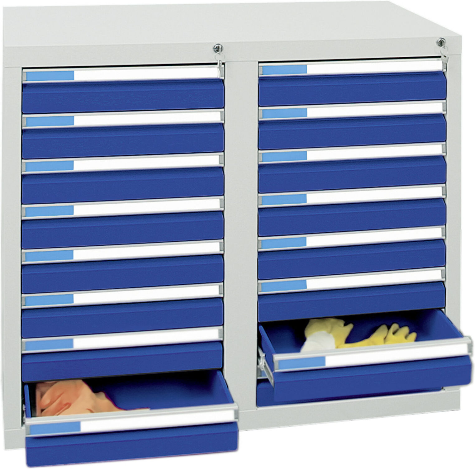 Stumpf Schubladenschrank Serie ESTA, 16 Schubladen enzianblau (16x100mm) ; Stumpf Metall (7602174)