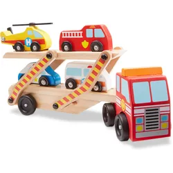Melissa & Doug Einsatzfahrzeug-Transporter aus Holz mit 4 Fahrzeugen ab 3 Jahren
