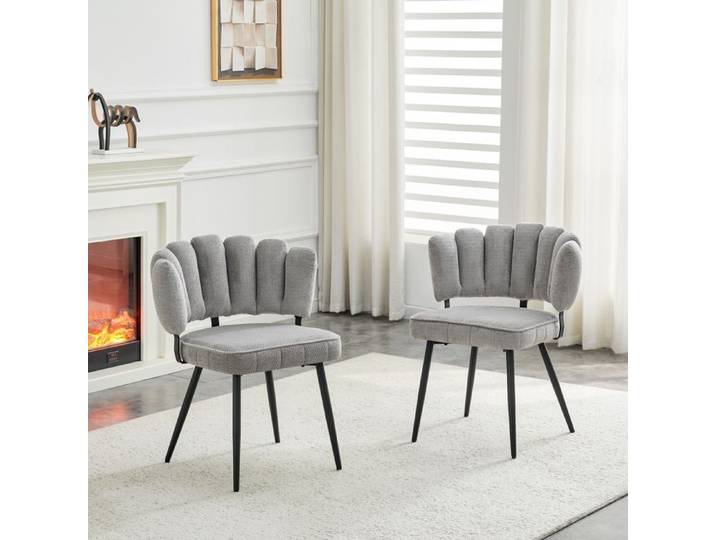 2 chaises de salle à manger de style minimaliste européen avec fauteuil en forme de fleurs et revêtement en velvet. Velvet structuré