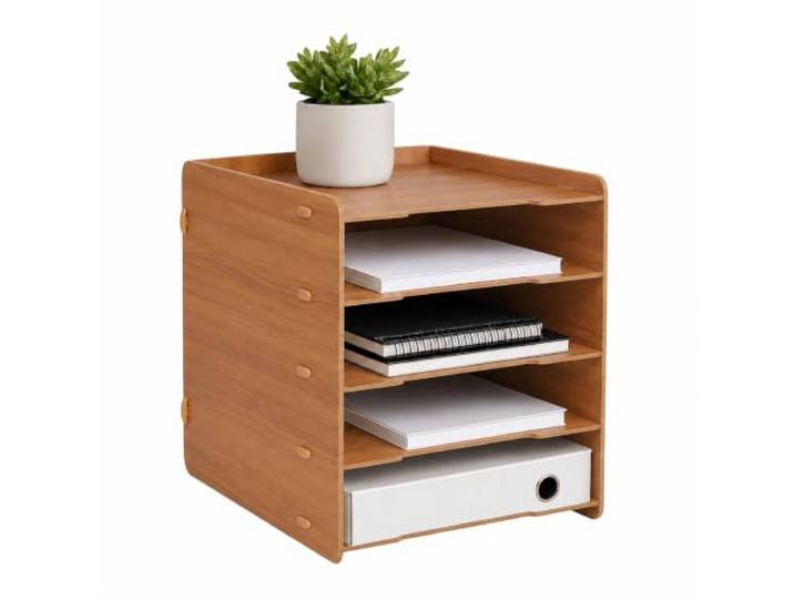 Relaxdays Organiseur de bureau\, 5 compartiments\, montage sans outil format A4\, marron\, HxLxP: 29\,5 x 25 x 31\,5 cm\, MDF
