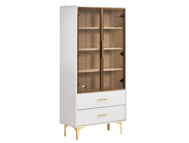 Vitrine haute élégante blanche avec portes vitrées éclairage LED
