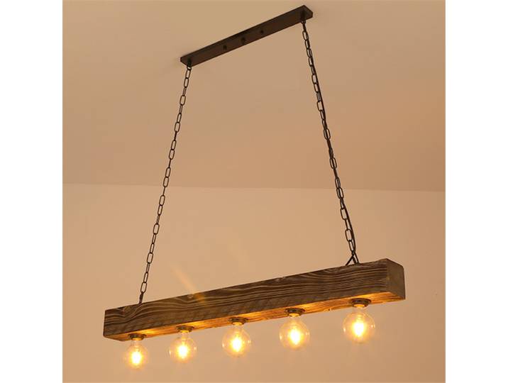 Lustre en bois massif vintage à 5 têtes, style industriel créatif, restaurant, salon, hot pot, boutique, bar, café, suspension