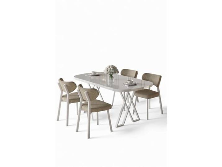 Hanah Home Modern 5-Piece Dining Table & Chairs Set, White & Cappuccino, 100% MDF with Metal Legs, Boucle Fabric, Scandinavian Design Table: 168x90x76 cm, Chairs: 46x85x45 cm