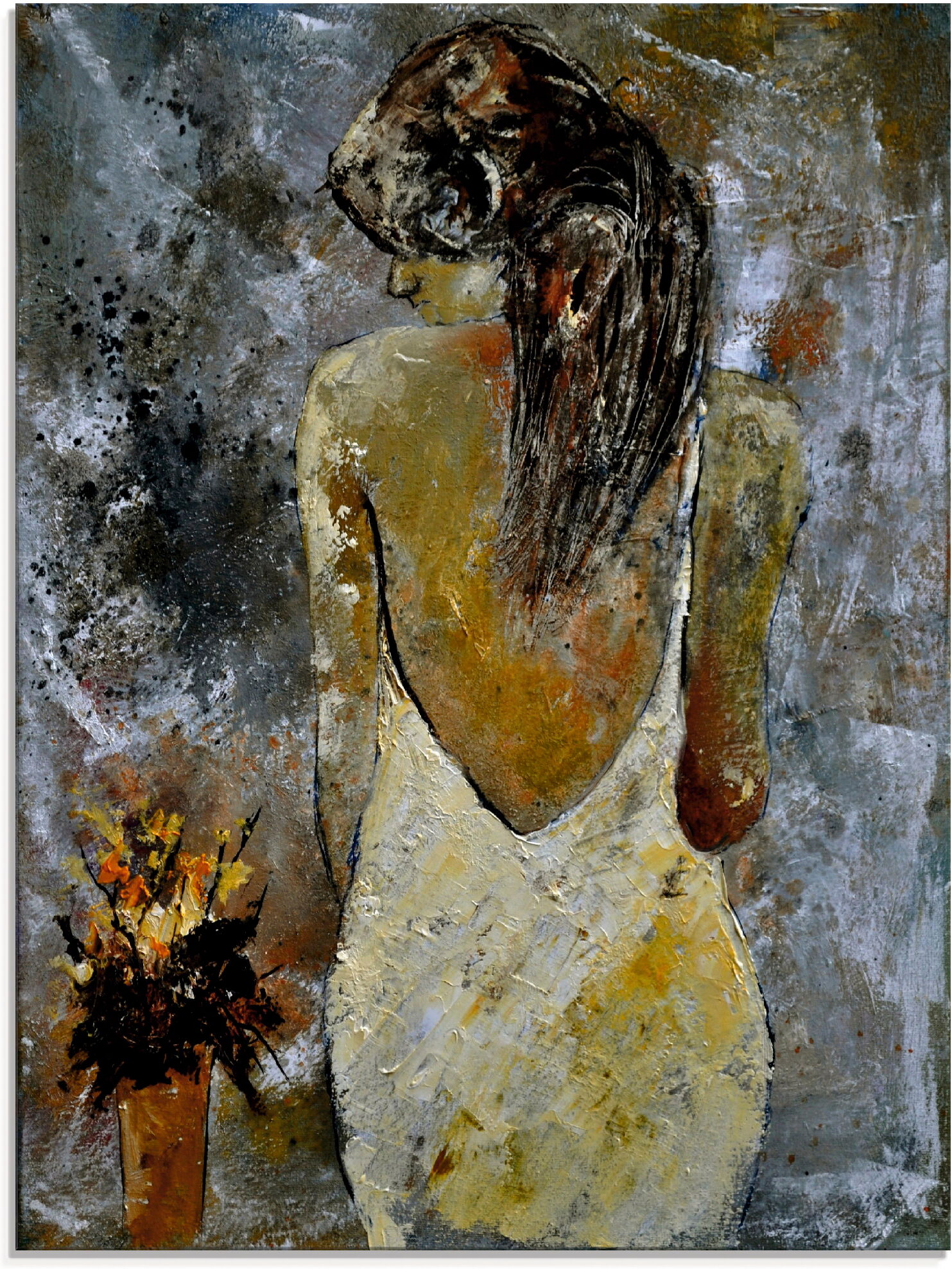 Glasbild ARTLAND "Junge Frau", grau (farbe bild(er): grau), B:45cm H:60cm, Bilder, Glasbild, in verschiedenen Grössen farbe bild(er): grau B/H/T: 45cm x 60cm, Glasbild Frau Hochformat, 1 Stk.