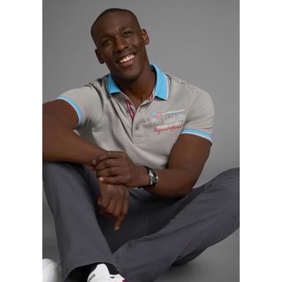 Poloshirt MAN'S WORLD, Herren, Gr. L (52/54), grau, Piqué, Obermaterial: 100% Baumwolle, bedruckt, normal, Shirts, Kurzarm, lässige Passform, bedruckt, Polokragen