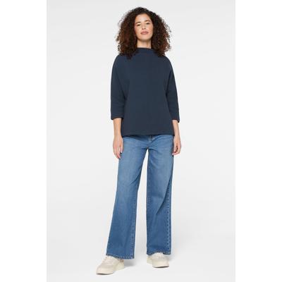 3/4-Arm-Shirt SENSES.THE LABEL, Damen, Gr. S, blau, Web, Material: 63% Baumwolle, 32% Polyester, 5% Elasthan, Strukturmuster, relaxed fit normal, Rundhals, Fledermausärmel gerader Abschluss, Shirts 3/4-Arm-Shirt, mit Baumwolle