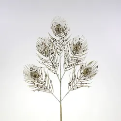 Dekozweig Pfauenfeder, champagner Kunststoff/Papier/Metall, L. 70 cm